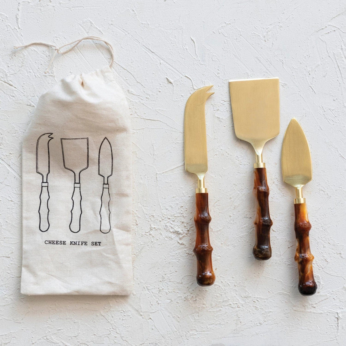 Creative Co-Op Creative Co-op Stainless Steel & Resin Cheese Knives with Bamboo Shaped Handles, 3-Piece Set - Little Miss Muffin Children & Home