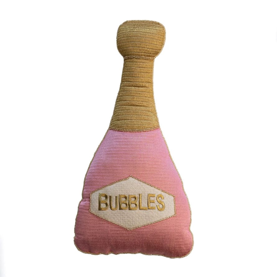 Creative Co-op Creative Co-op Cotton Champagne Bottle Shaped Throw Pillow with  "BUBBLES" Embroidery, Pink & Gold - Little Miss Muffin Children & Home