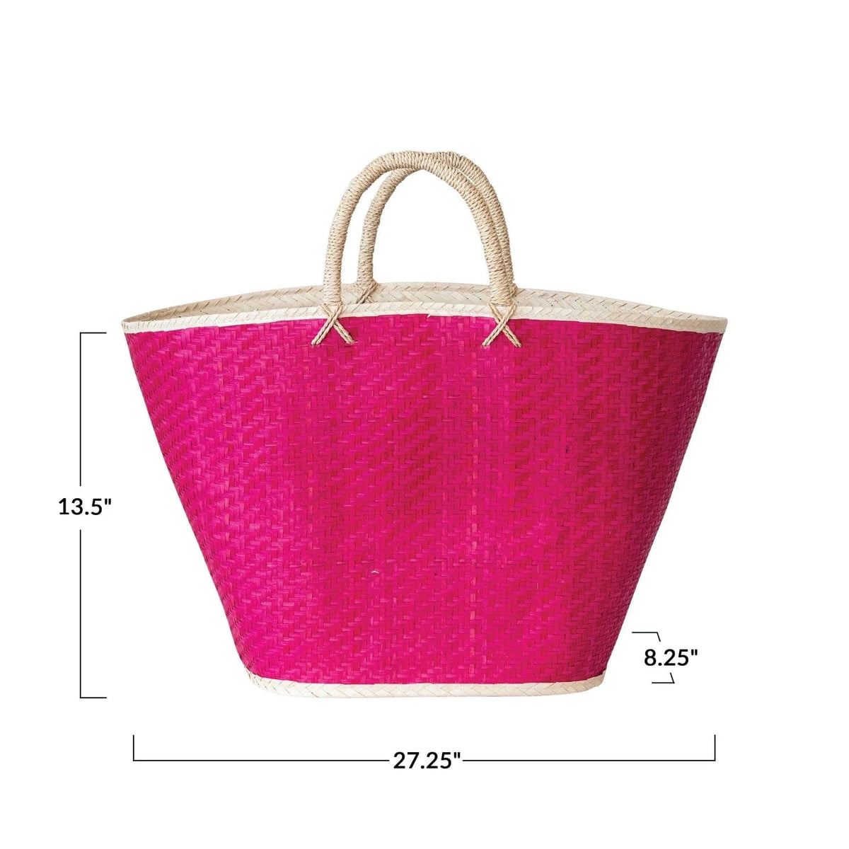 Creative Co-op Palm Leaf Tote, Pink & Natural - Little Miss Muffin Children & Home