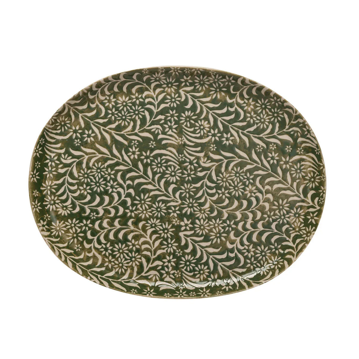 Creative Co-op Stoneware Platter with Wax Relief Botanicals - Little Miss Muffin Children & Home