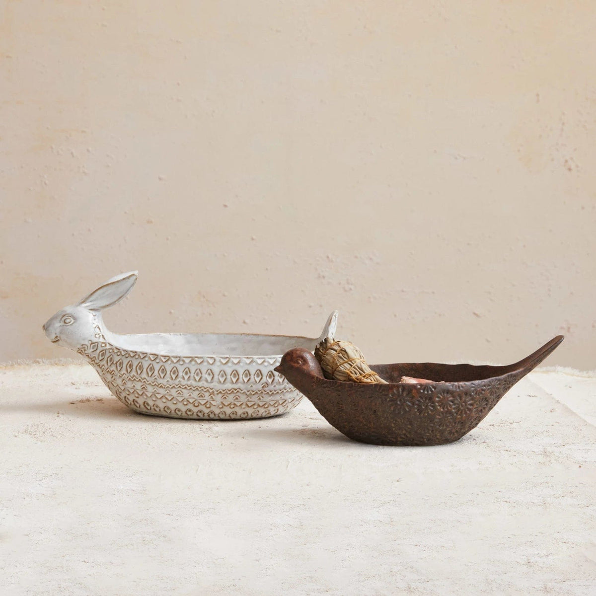 Creative Co-op Creative Co-op Debossed Stoneware Bird Bowl, Brown (Each One Will Vary) - Little Miss Muffin Children & Home