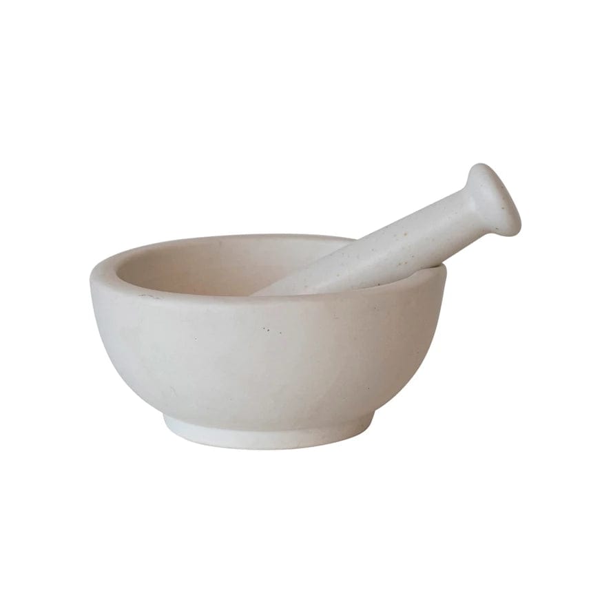 Creative Co-op Creative Co-op 8" Round x 3" H Stoneware Mortar & Pestle in White - Little Miss Muffin Children & Home
