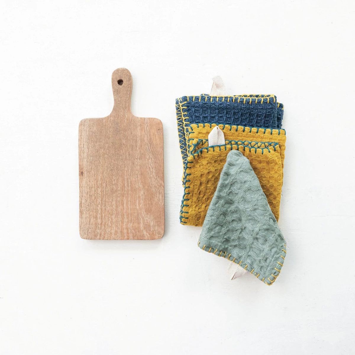 Creative Co-op Creative Co-op Cotton Waffle Weave Dish Cloths with Cheese/Cutting Board, 4PC Set - Little Miss Muffin Children & Home