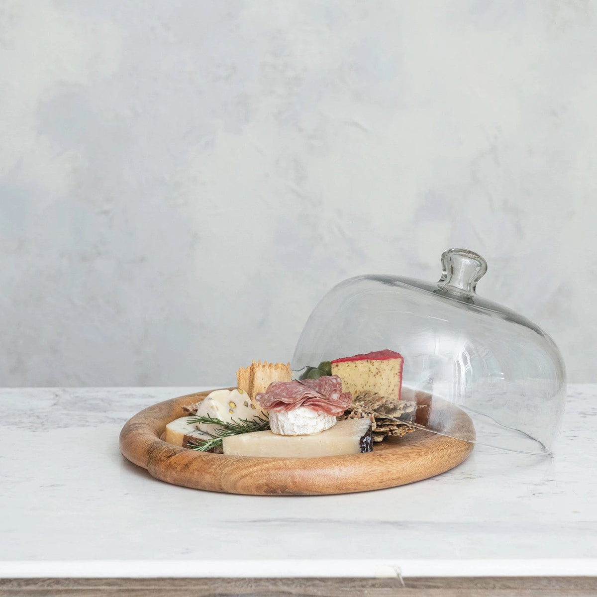 Creative Co-op Creative Co-op 16" Round x 8"H Glass Cloche with Natural Mango Wood Base - Little Miss Muffin Children & Home