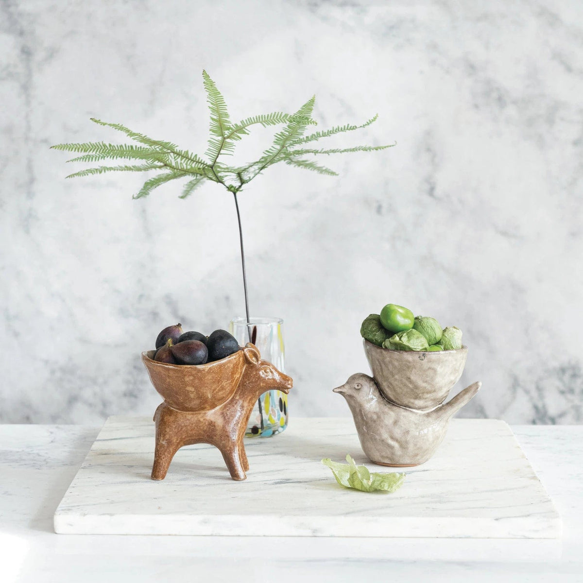 Creative Co-op Creative Co-op Cream Color Stoneware Bird with Bowl (Each One Will Vary) - Little Miss Muffin Children & Home