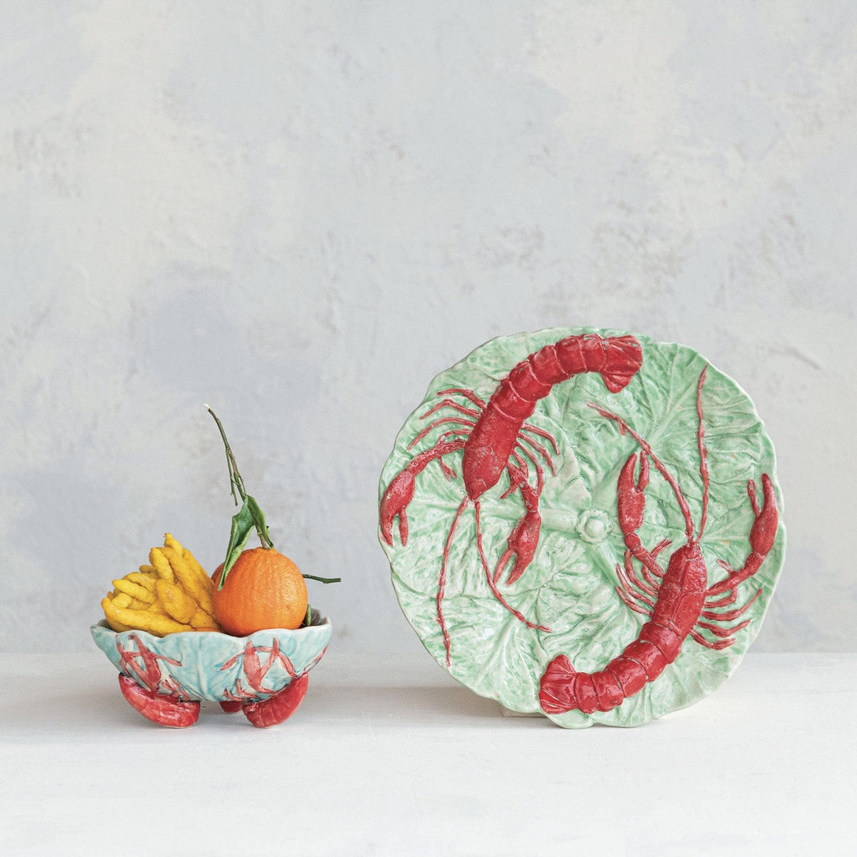 Creative Co-op Hand-Painted Embossed Vintage Reproduction Plate with Lobsters (Each One Will Vary) - Little Miss Muffin Children & Home