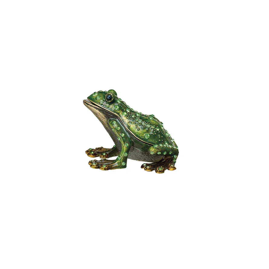 Enameled Metal Frog Shaped Trinket Box with Jewels