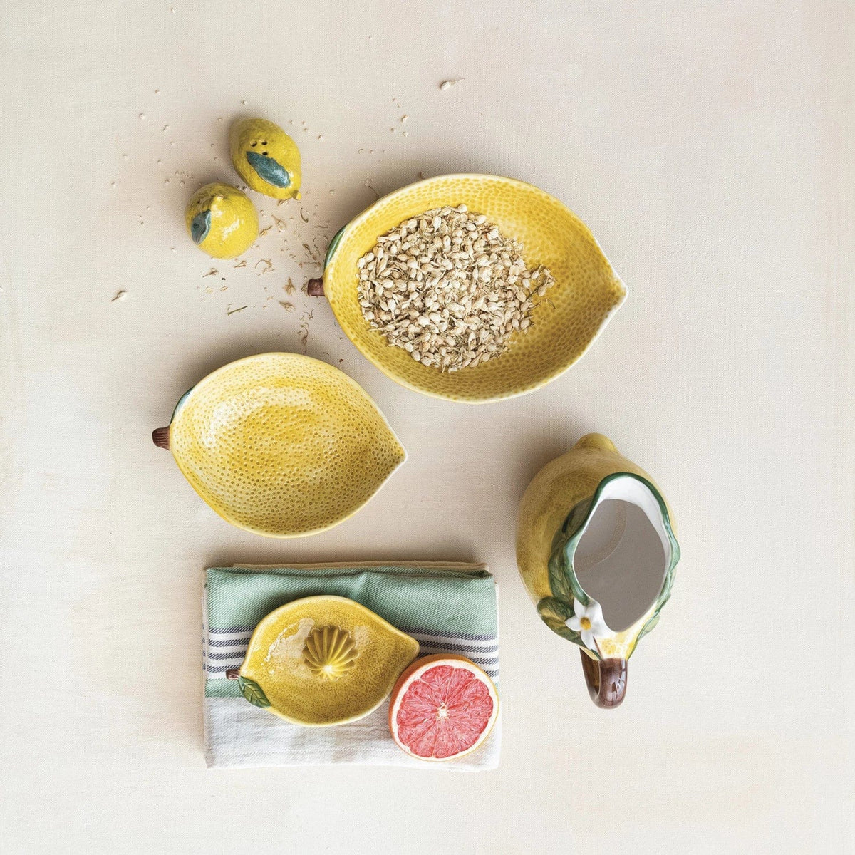 Creative Co-op Creative Co-op Hand-Painted Stoneware Lemon Salt & Pepper Shakers (Each One Will Vary) - Little Miss Muffin Children & Home