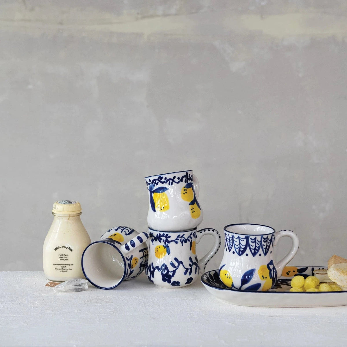 Creative Co-op 16 oz. Hand-Painted Stoneware Mug, 4 Styles (Each Will Vary) - Little Miss Muffin Children & Home