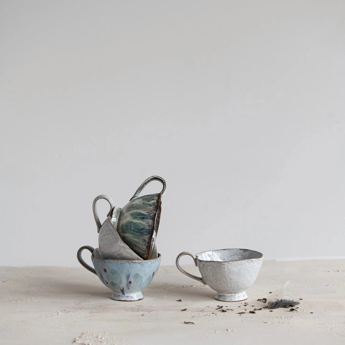Creative Co-op 14 oz. Stoneware Footed Mug, 4 Colors (Each One Will Vary) - Little Miss Muffin Children & Home