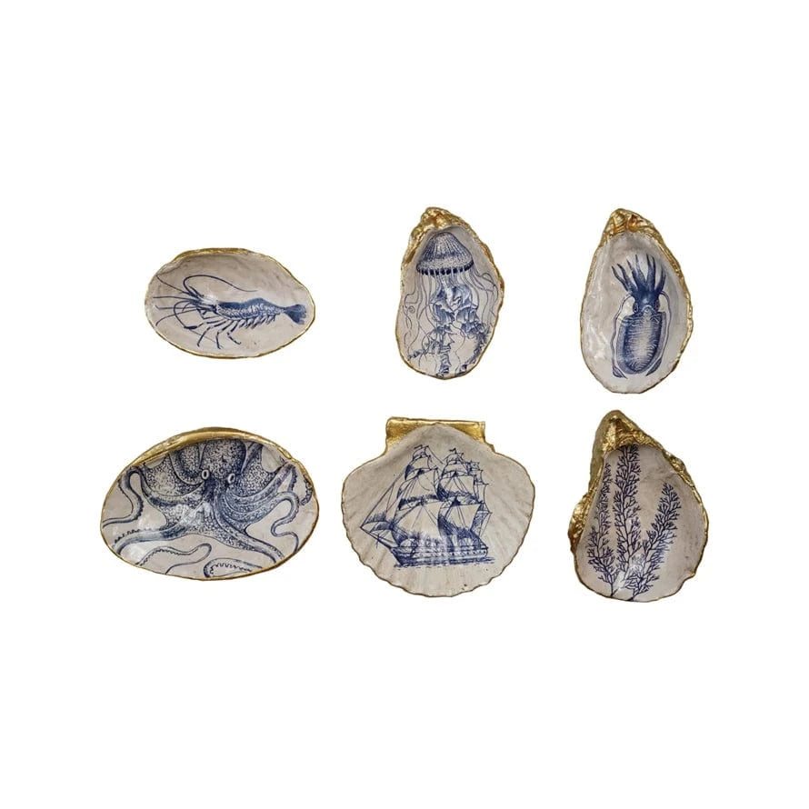 Creative Co-op Decorative Resin Shell Shaped Dish with Sea Image, 6 Styles - Little Miss Muffin Children & Home