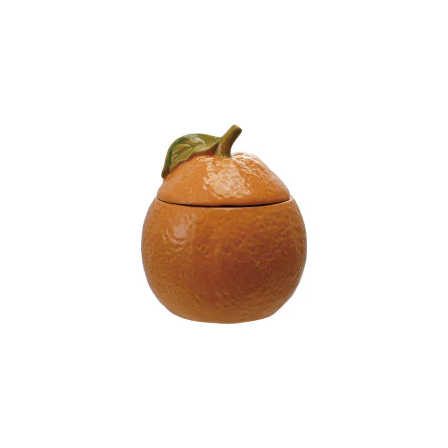Stoneware Orange Shaped Jar with Lid