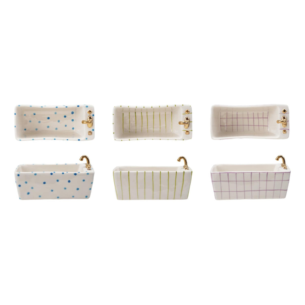 Creative Co-op Hand-Painted Stoneware Bathtub Shaped Soap Dish with Pattern, 3 Styles Available - Little Miss Muffin Children & Home