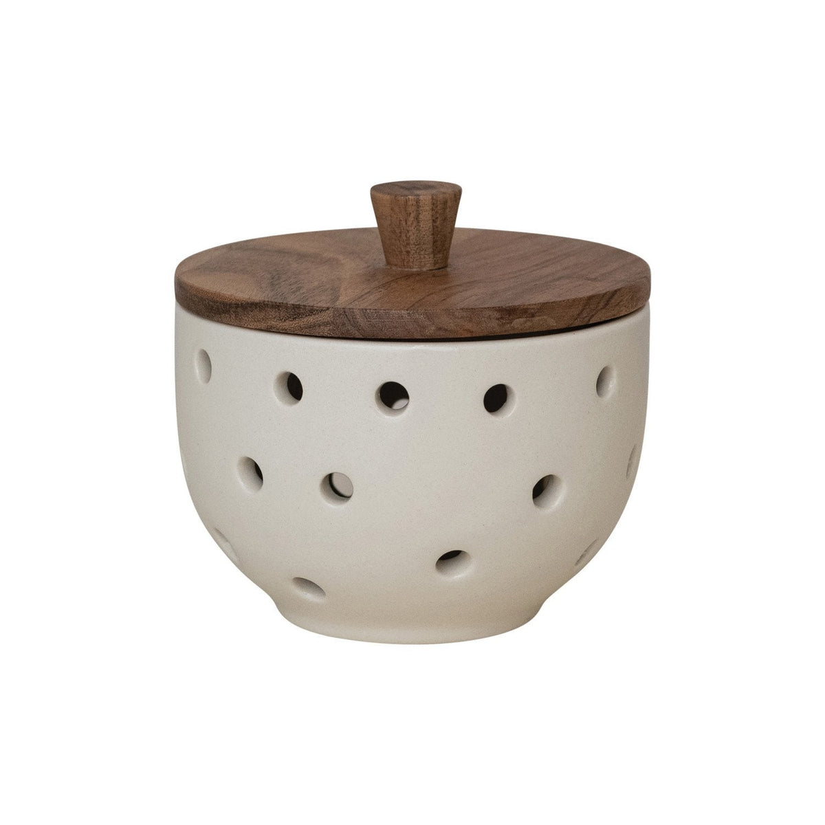 Creative Co-op Stoneware Garlic/Onion Keeper with Mango Wood Lid - Little Miss Muffin Children & Home