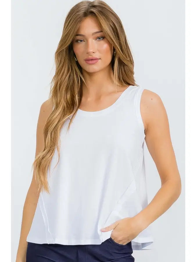 Yelete Soft Cotton Tank with Raw Edge Seams in White - Little Miss Muffin Children & Home