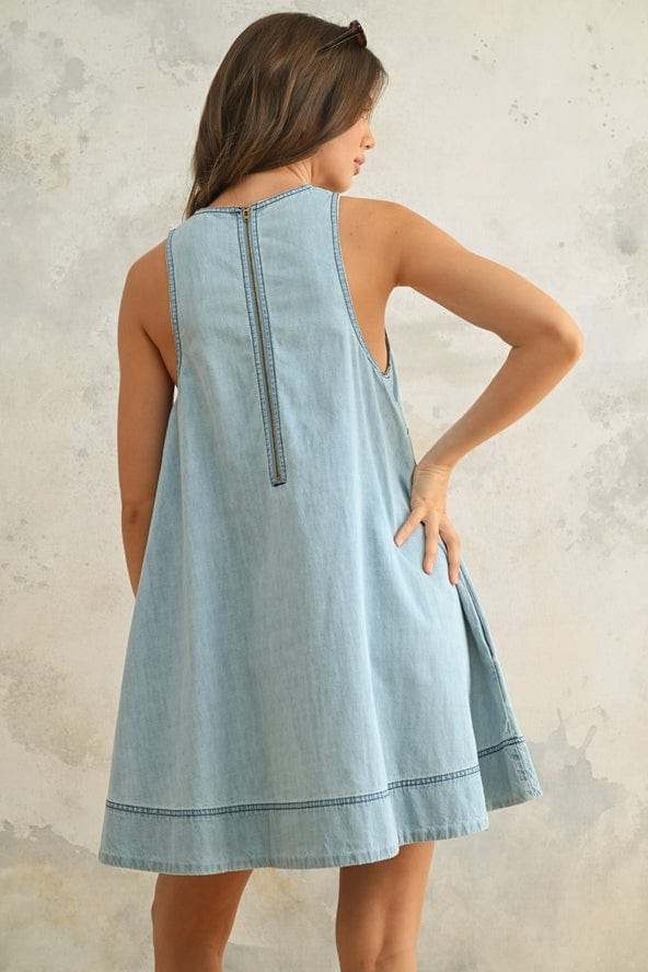 Miou Muse Sleeveless A-Line Denim Dress - Little Miss Muffin Children & Home