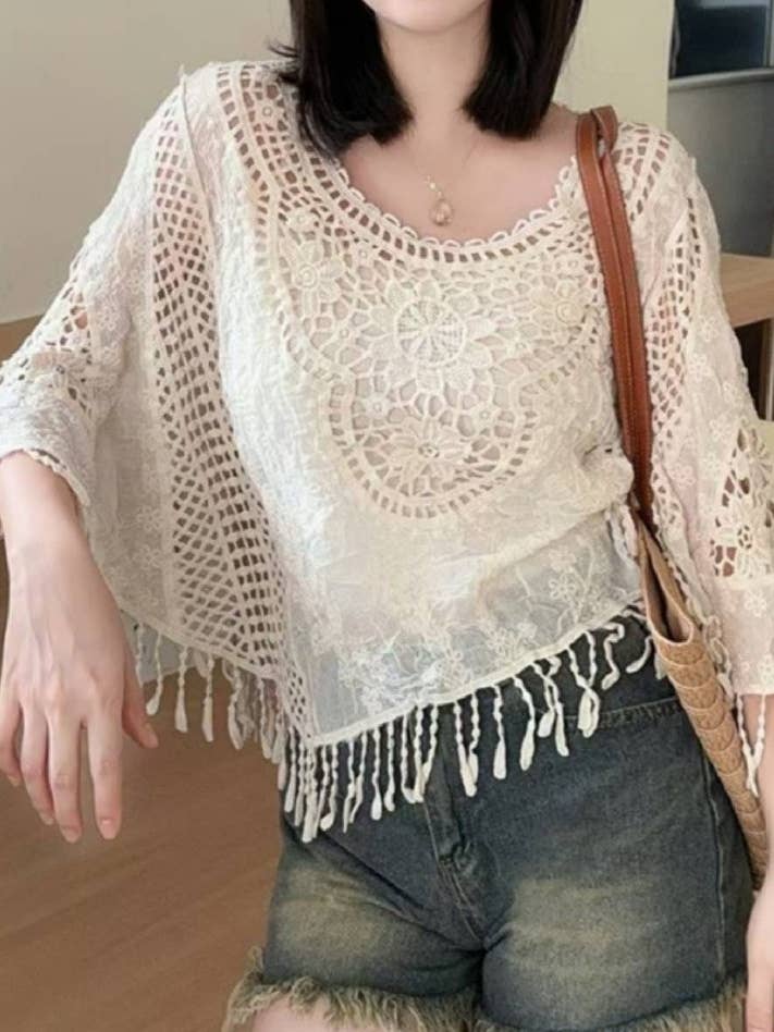 Rosa Clothing Bohemian Crochet Lace Poncho with Fringe - Little Miss Muffin Children & Home