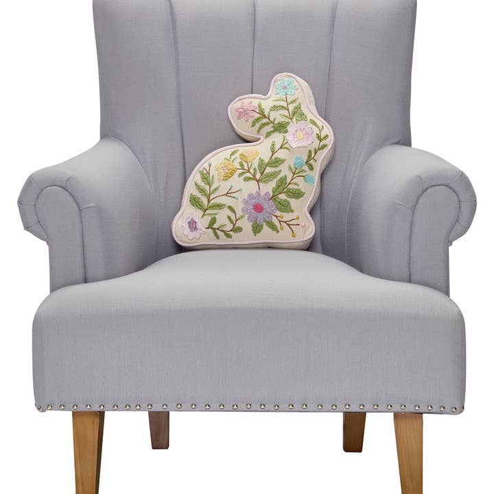 Peking Handicraft Floral Embroidered Bunny Shaped Pillow - Little Miss Muffin Children & Home