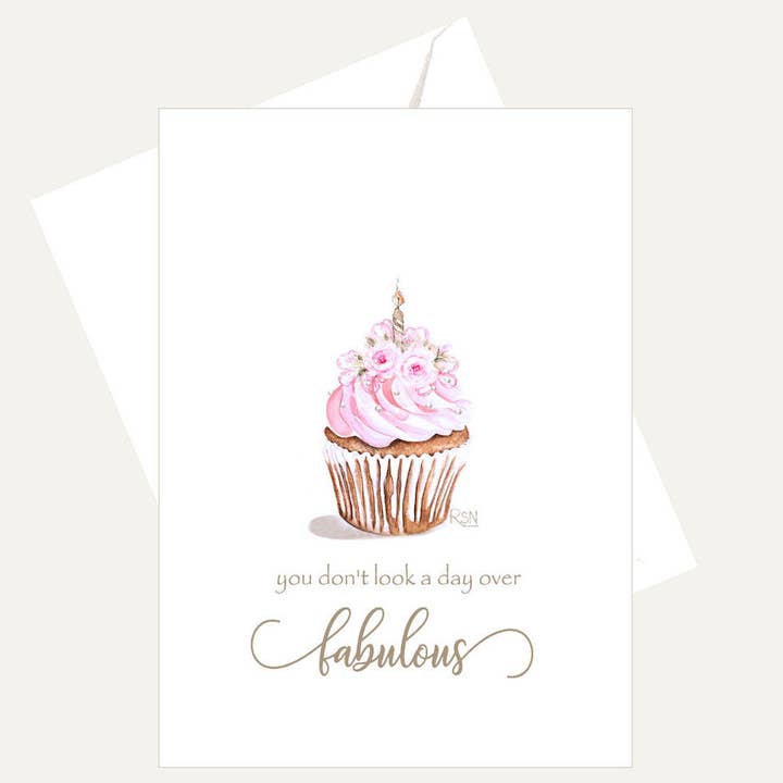 Card with a cupcake illustration and text on a white background