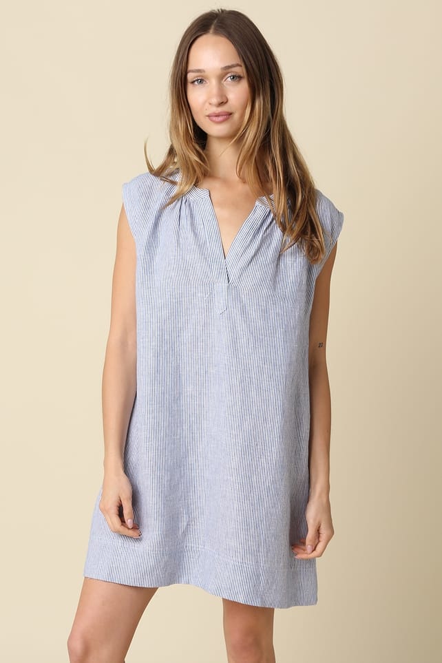 Olivaceous Avery Relaxed Linen Contemporary Fit Denim Shift Dress - Little Miss Muffin Children & Home