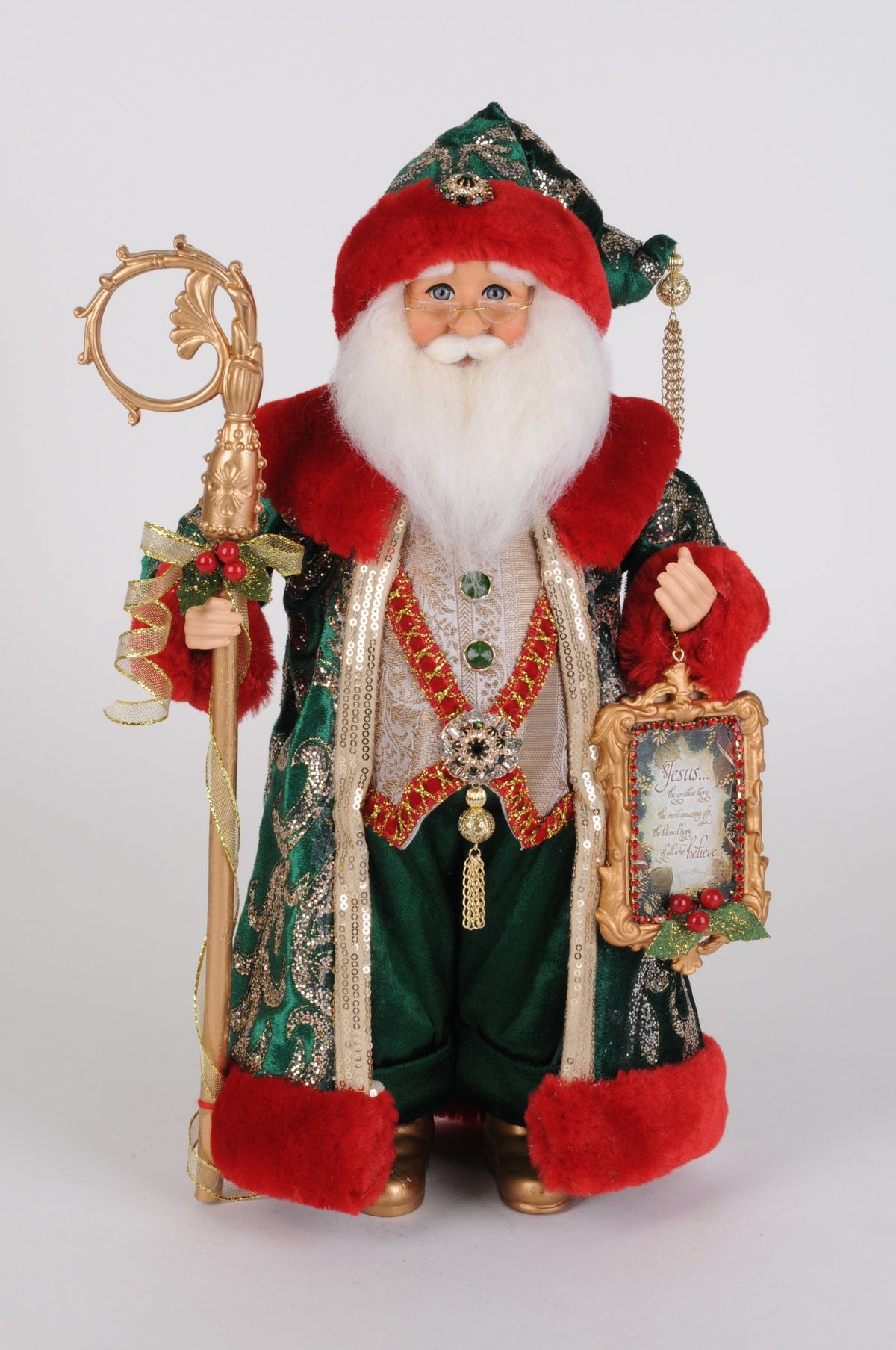 Evergreen and Crimson Santa Figurine