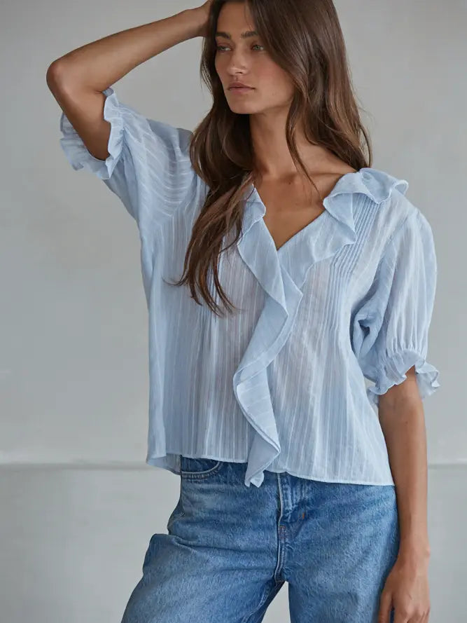 By Together Ruffle Trim V-Neck Button Down Blouse - Little Miss Muffin Children & Home