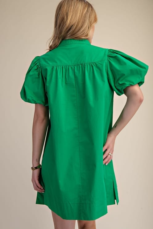 Glam V-Neck Bubble Sleeve Mini Dress in Green - Little Miss Muffin Children & Home
