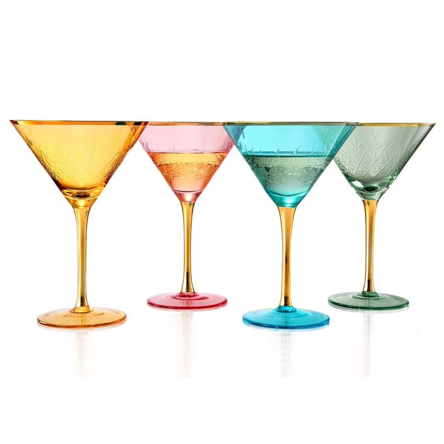 Gold rimmed crystal martini glasses, 10 oz, set of 4