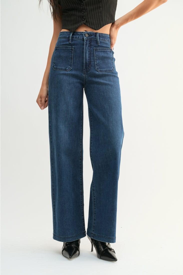 Just Black Denim Mini Patch Pocket Wide Leg Jeans in Dark Denim - Little Miss Muffin Children & Home