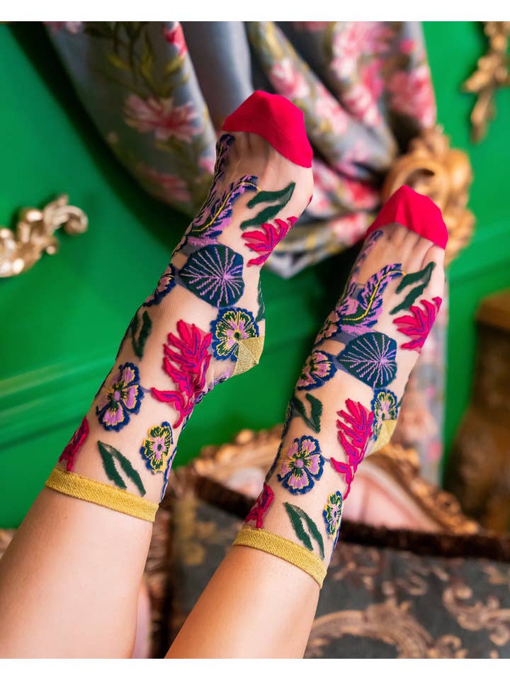Festive Floral Sheer Crew Sock