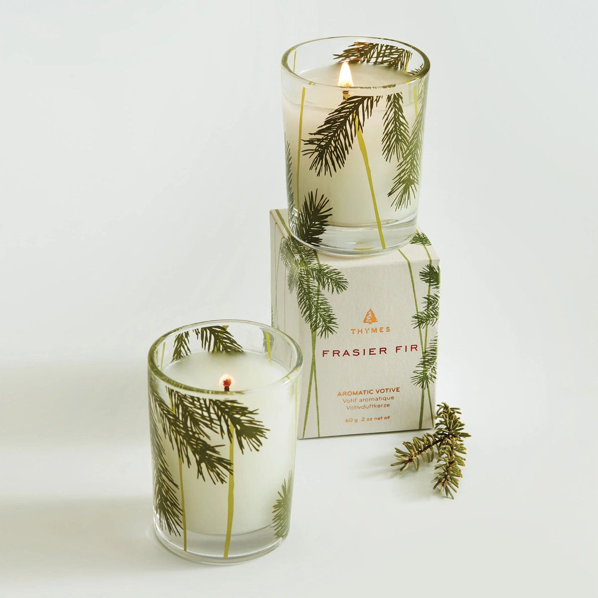 Thymes Frasier Fir Votive Candle, Pine Needle Design - Little Miss Muffin