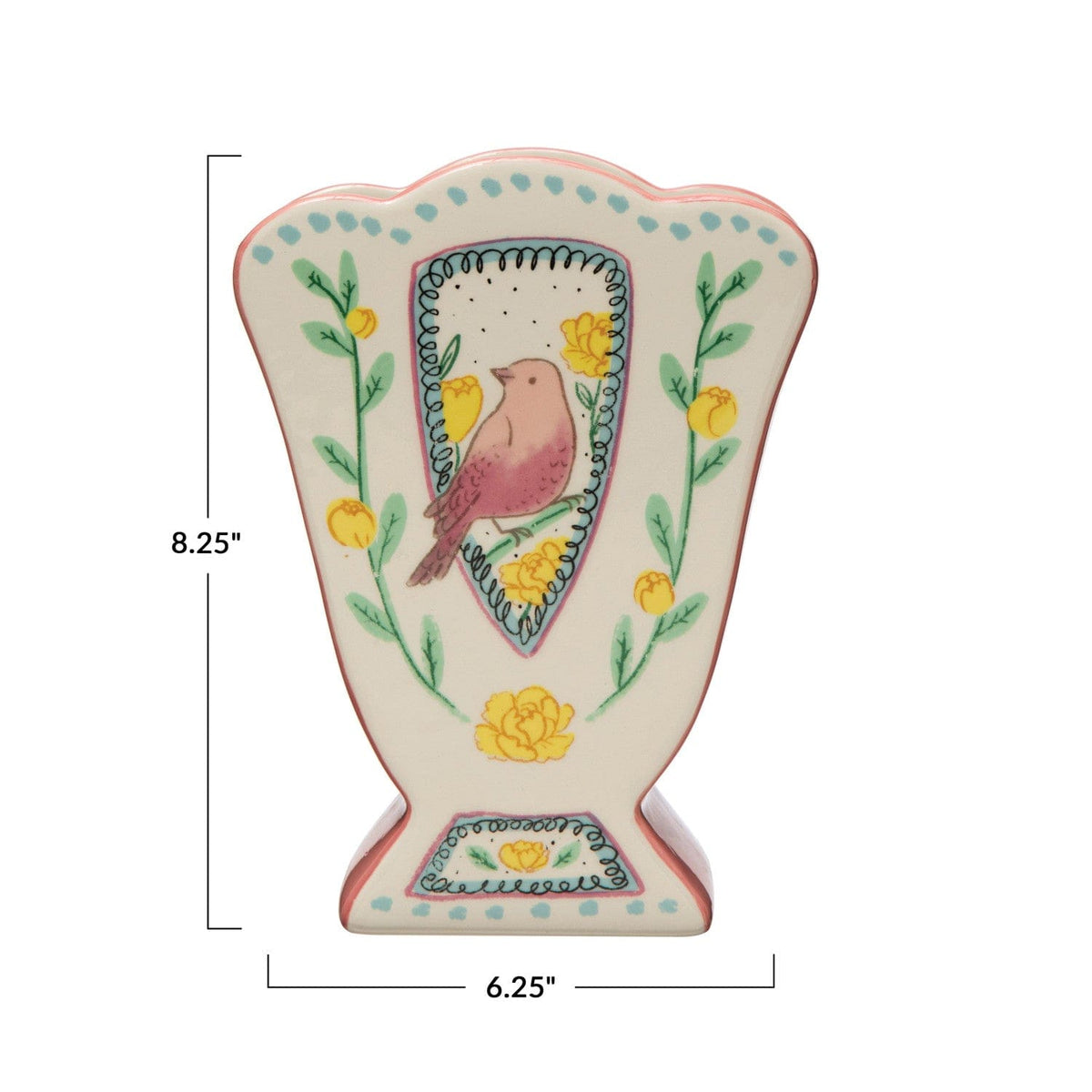 Creative Co-Op Creative Co-Op Ceramic Fan Shaped Vase with  Birds - Little Miss Muffin Children & Home
