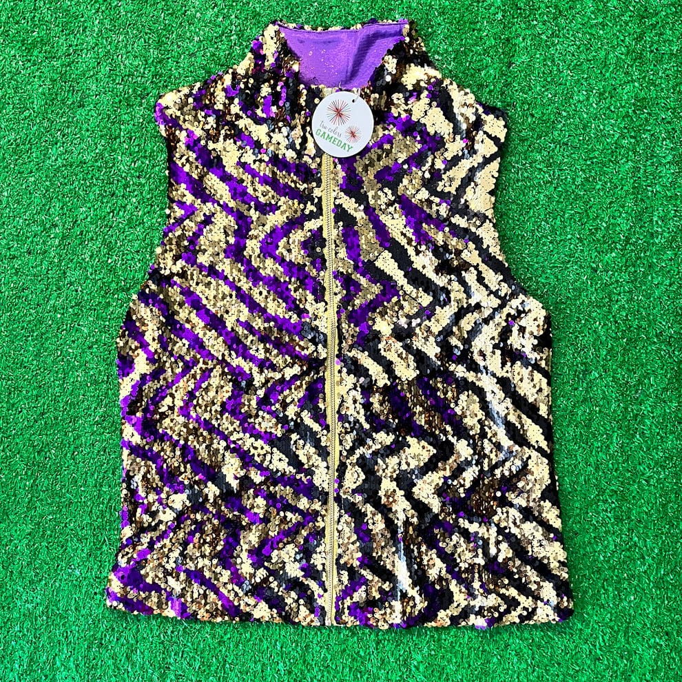 Tru Colors Gameday Apparel Tru Colors Gameday Apparel Tiger Stripe Brushover Sequin Vest - Little Miss Muffin Children & Home