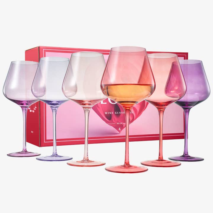 Love wine glasses in pink and purple, set of 6