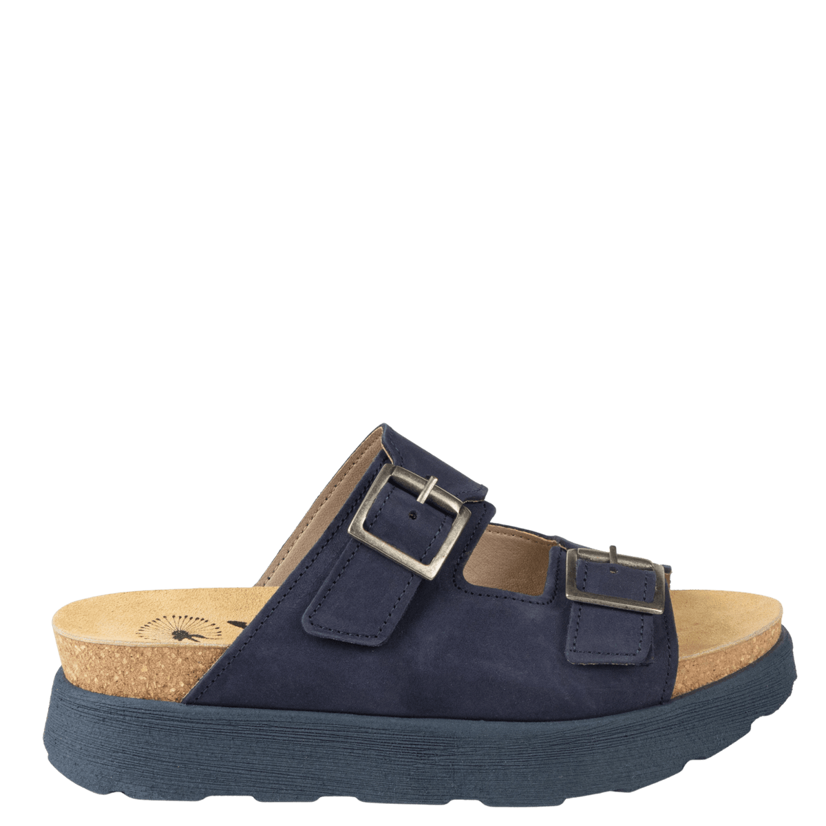 navy double buckle platform shoe