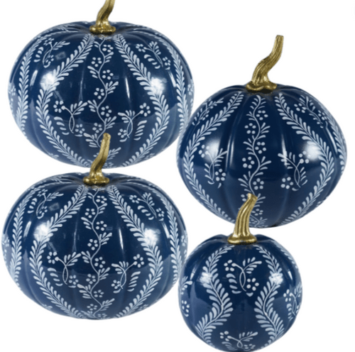 navy decorative pumpkin with a white trellis design
