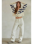navy striped cardigan