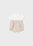 Mayoral Usa Inc Newborn Dressy Linen Button Back Romper in Wheat - Little Miss Muffin Children & Home
