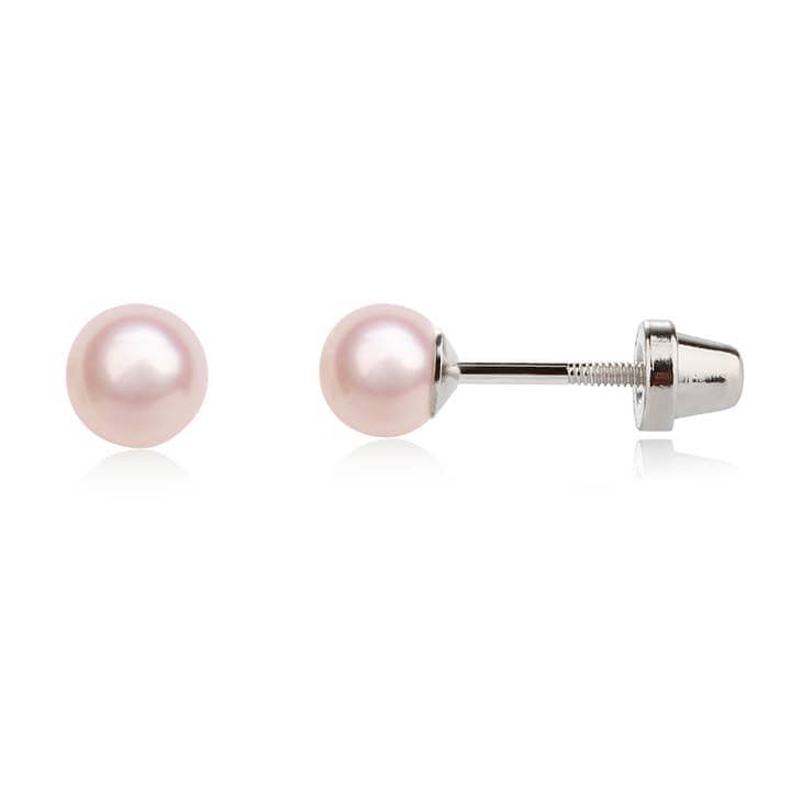 pink pearl girls stud earrings
