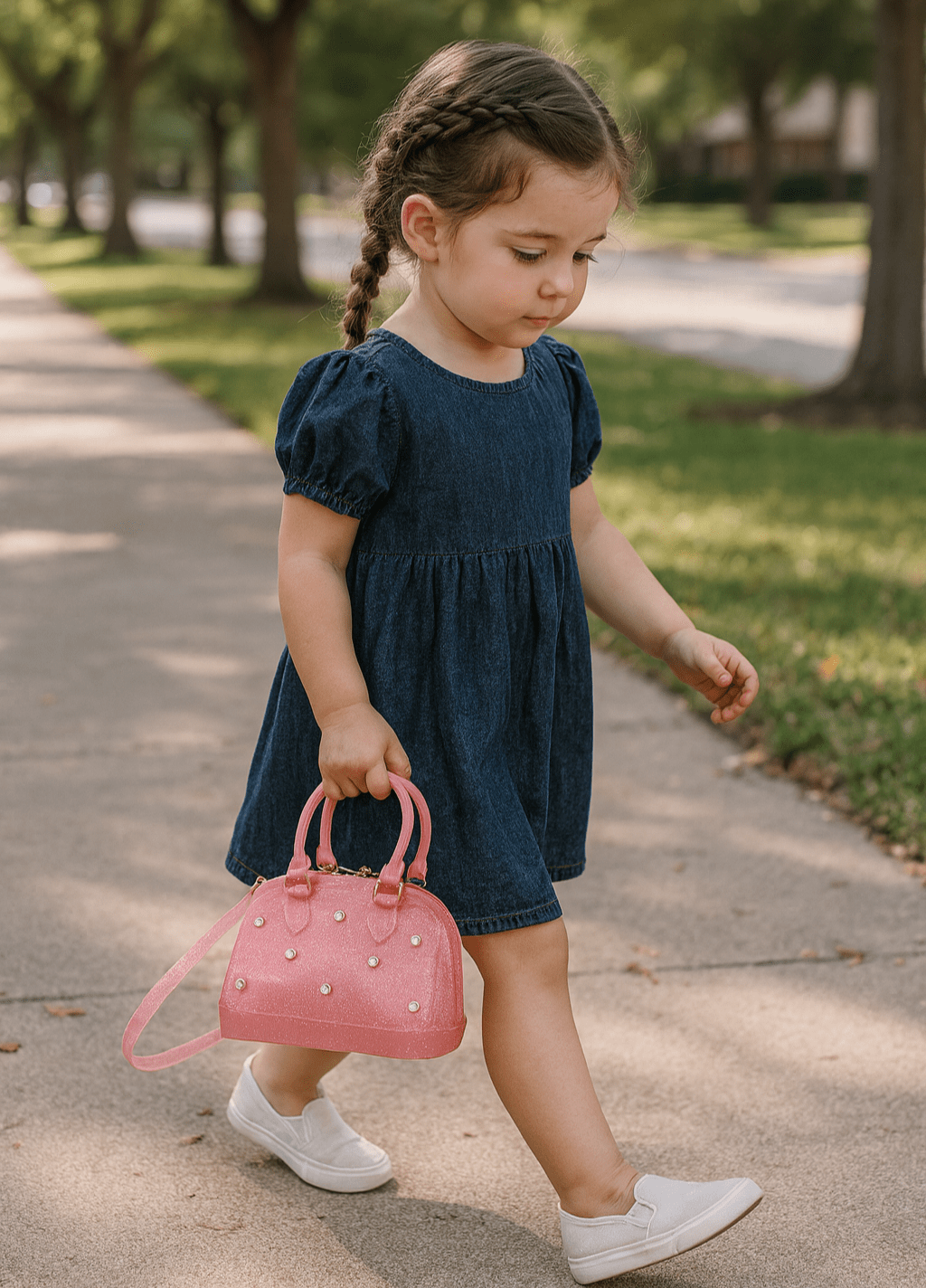 light pink handbag with rhinestone details