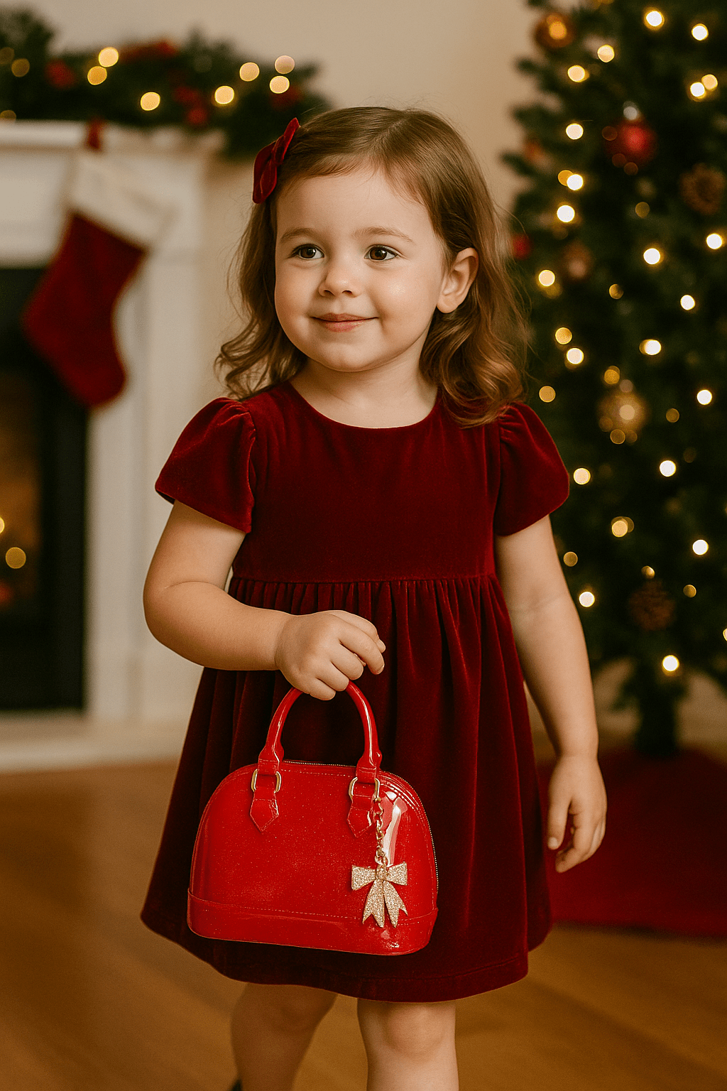 girls red sparkle purse with rhinestone bow charm