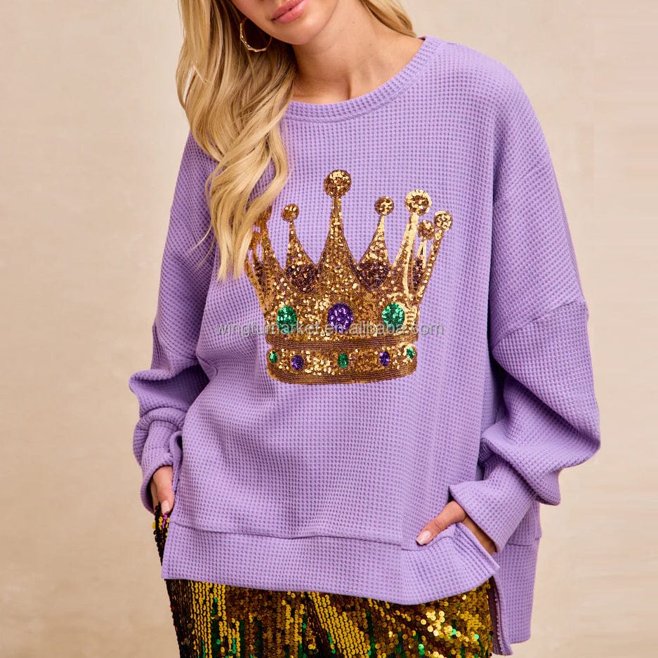 mardi gras sequin crown pull over