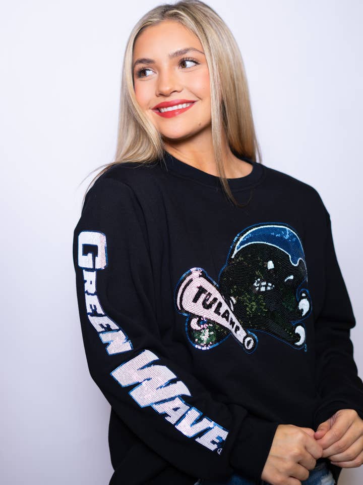 sequin tulane green wave shirt