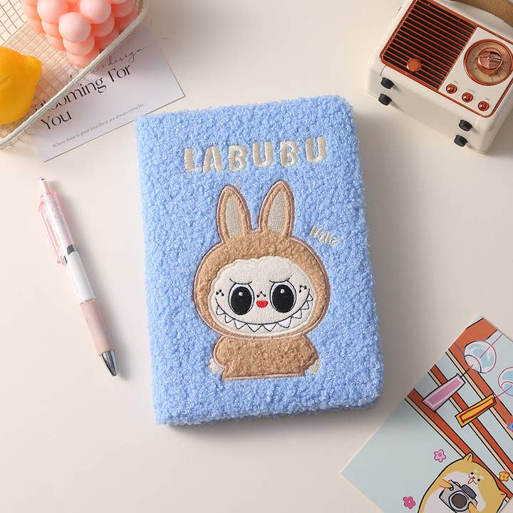 sky blue labubu plush notebook