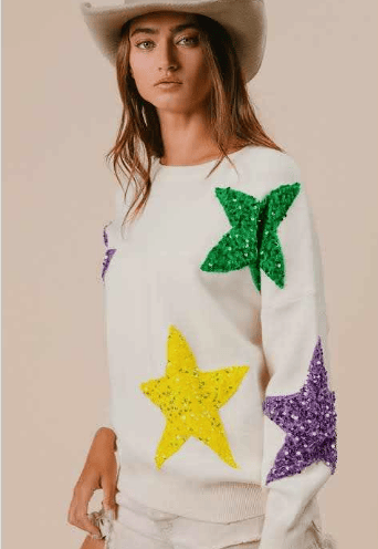 Mardi Gras Sequin Velvet Star Sweater