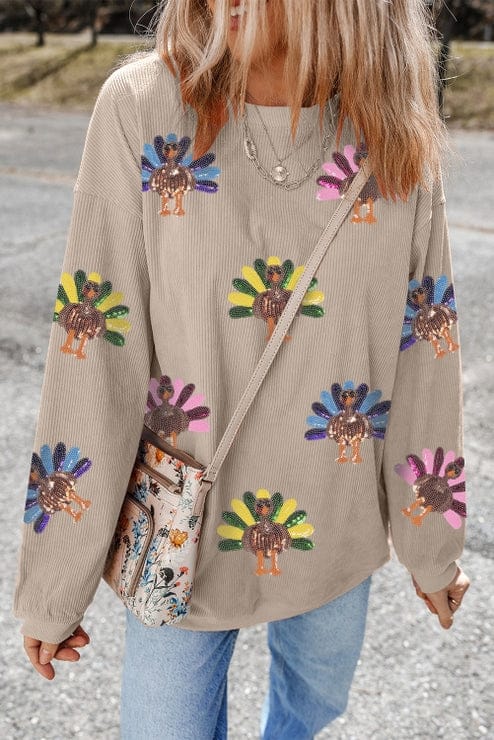 tan sequin turkey sweatshirt