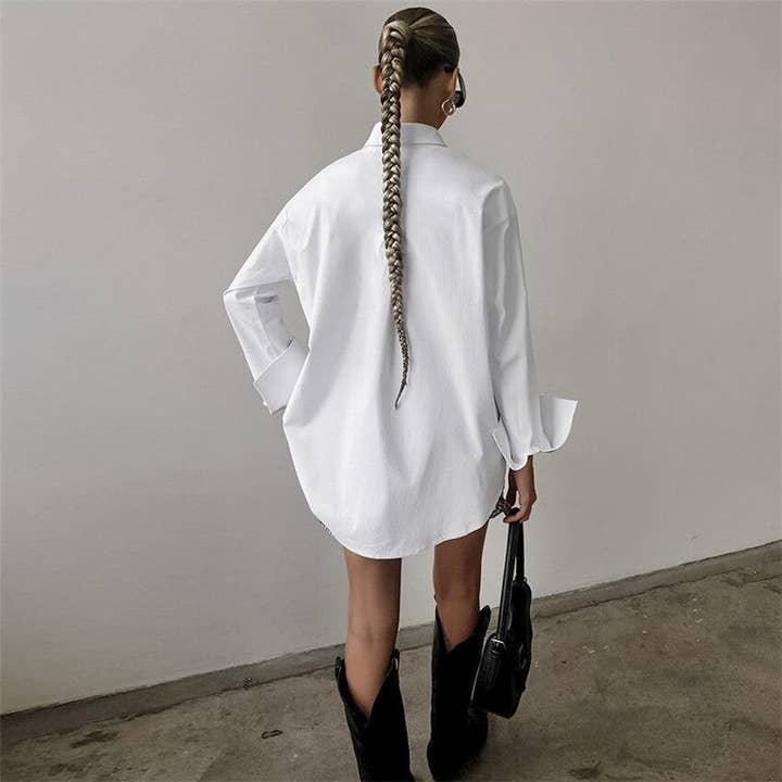 white over sized button down for ladies