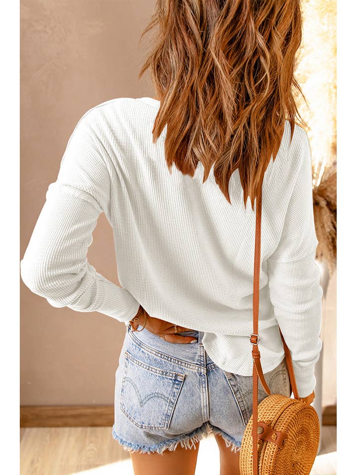 white waffle knit henley