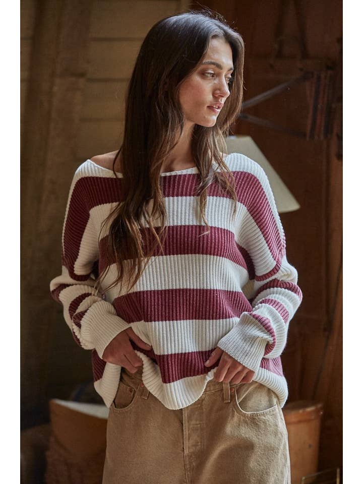 wine striped sweater