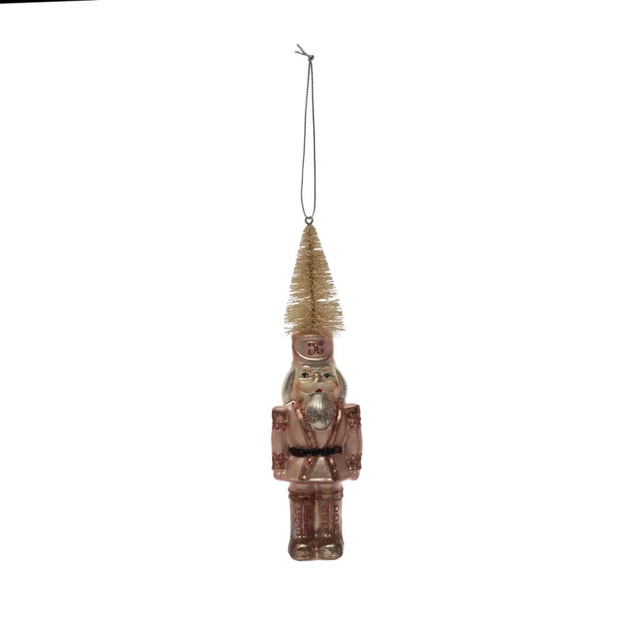 Creative Co-Op Creative Co-op Hand-Painted Pink Glitter Glass Soldier Ornament with Bottle Brush Hat - Little Miss Muffin Children & Home